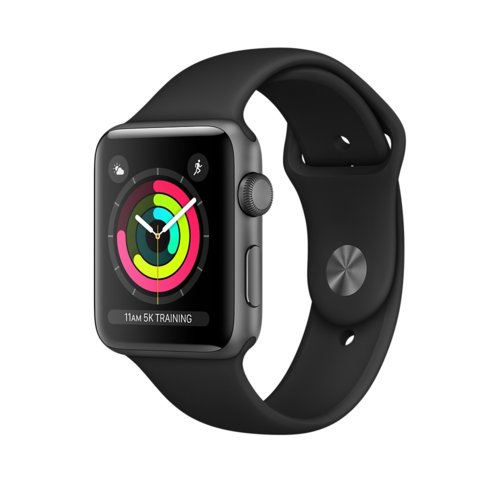 Apple Watch Series 3 MQL12MP/A GPS, 42mm Space Grey Aluminium Case with Black Sport Band