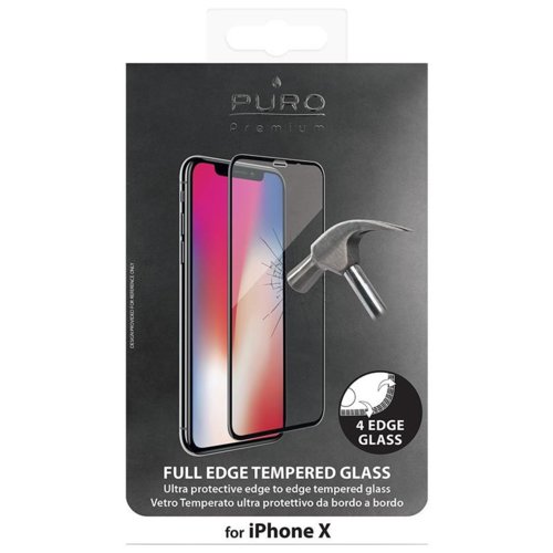 PURO Premium Full Edge Tempered Glass - Szkło ochronne hartowane na ekran iPhone X (czarna ramka)