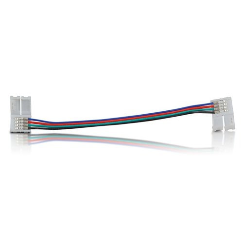 Whitenergy Złączka do taśm LED z kablem | RGB | dwustronna | IP20 | biała | 5 szt | 2 x zatrzask 10mm / 4 ścieżki | 15 cm