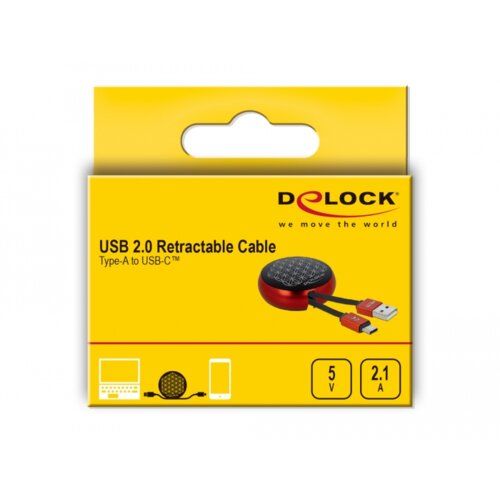 Kabel Delock na szpuli USB 2.0 Typ-A USB Type-C™ 85819 czerwony