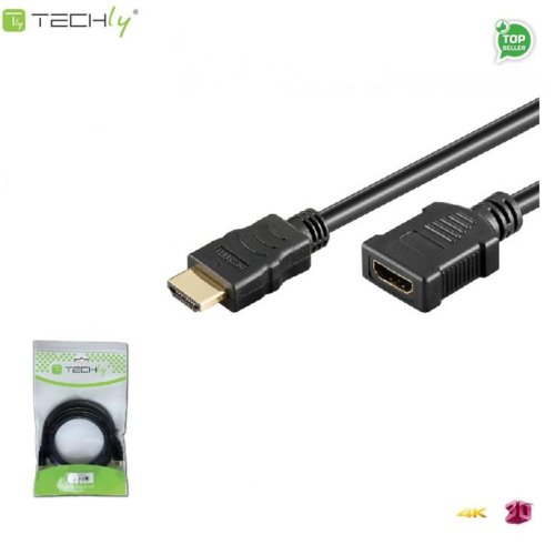Przedłużacz HDMI Techly HDMI-HDMI V1.4 M/F Ethernet 3D 4K, 1,8m, czarny