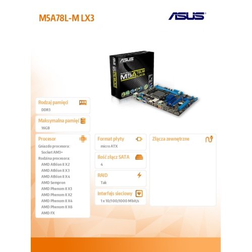 Płyta ASUS M5A78L-M LX3 /760G+SB710/VGA/DDR3/COM/AM3+/mATX