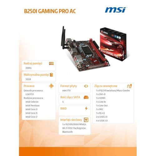 MSI B250I GAMING PRO AC s1151 2DDR4 M.2/USB3