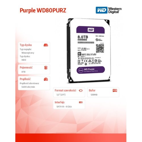 HDD WD PURPLE 8TB WD80PURZ SATA III 128MB