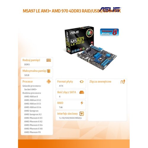 Asus M5A97 LE AM3+ AMD 970 4DDR3 RAID/USB3/GLAN ATX