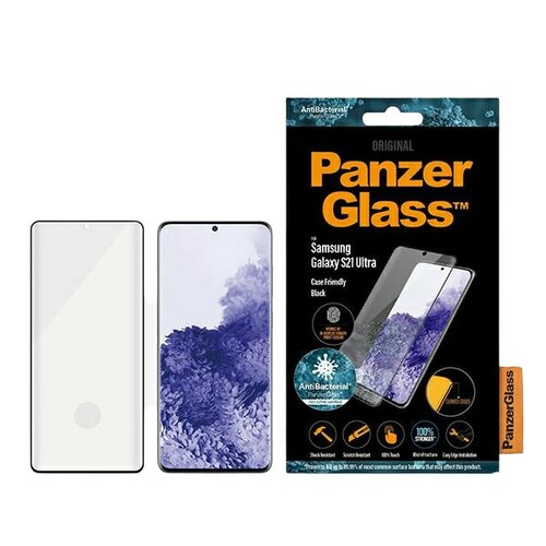 Szkło hartowane PanzerGlass E2E Microfracture do Samsung S21 Ultra G998 Case Friendly Finger Print AntiBacterial czarny