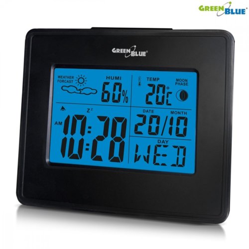 GreenBlue Stacja pogody zegar kalendarz fazy księżyca GB144 black