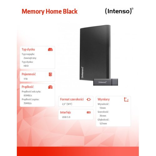 Intenso 1TB 2.5'' USB 3.0 MEMORYHOME Black + Pendrive 8GB ALU