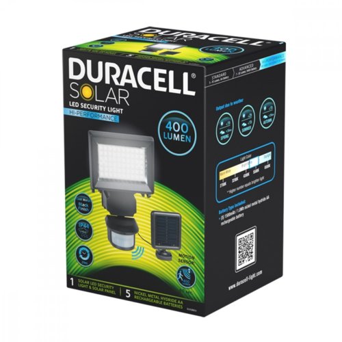 Duracell Solarna lampa ogrodowa LED z czujnikiem ruchu, metalowo-szklana, 2h działania `
