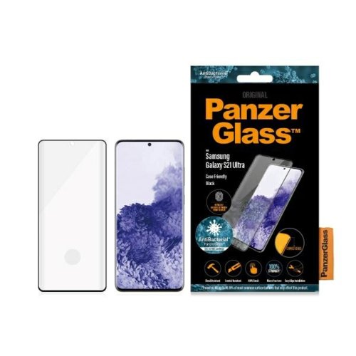 Szkło hartowane PanzerGlass E2E Microfracture do Samsung S21 Ultra Case Friendly Finger Print AntiBacterial czarne