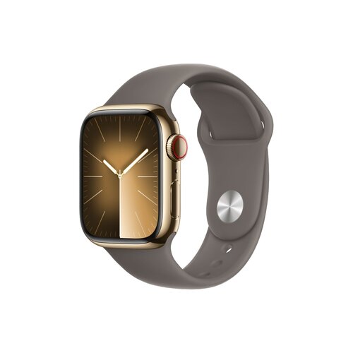 Smartwatch Apple Watch Series 9 GPS + Cellular stal nierdzewna złota 41 mm + opaska sportowa popielaty brąz M/L