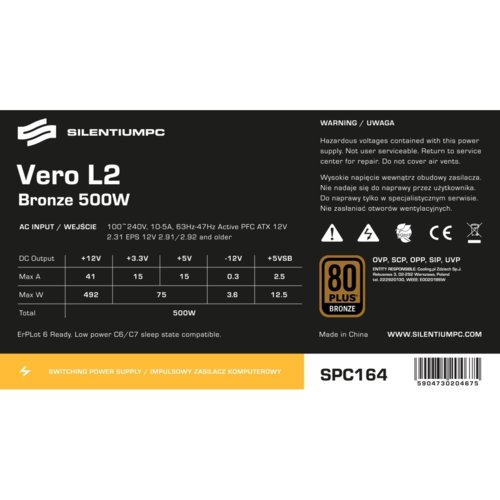 SilentiumPC Vero L2 500W 80Plus Bronze