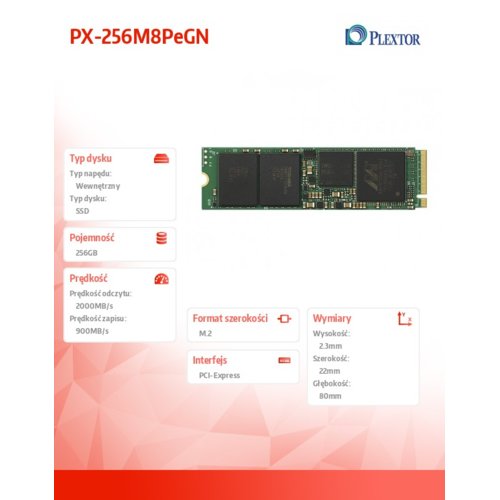 Plextor SSD 256GB M.2 PCIe PX-256M8PeGN w/oH.S
