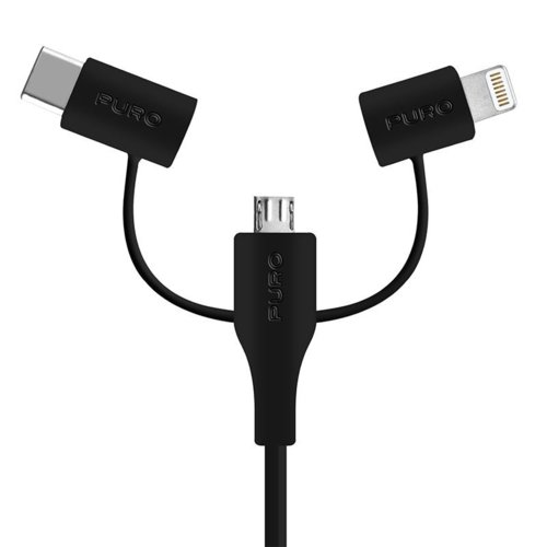 PURO Type-C Cable 3in1 MICRO USB&USB-C&Lightning MFi , 1 m (czarny)