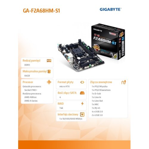 Gigabyte GA-F2A68HM-S1 FM2 + A68H 2DDR3 RAID uATX