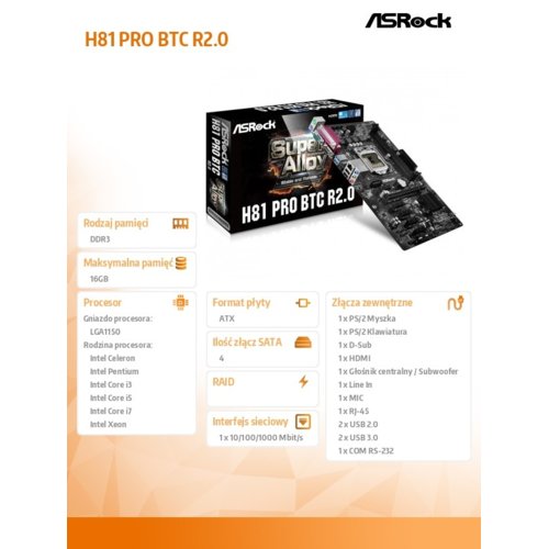 ASRock H81 PRO BTC R2.0 s1150 H81 2DDR3 USB3/2SATA3/2SATA2 ATX
