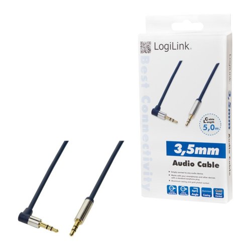 LogiLink Kabel audio typu jack 3,5 m/m, kątowy 90, 5m, niebieski