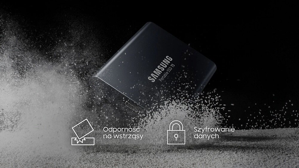 Dysk przenośny Samsung Portable SSD T5 MU-PA500B/EU widok na dysk pod skosem