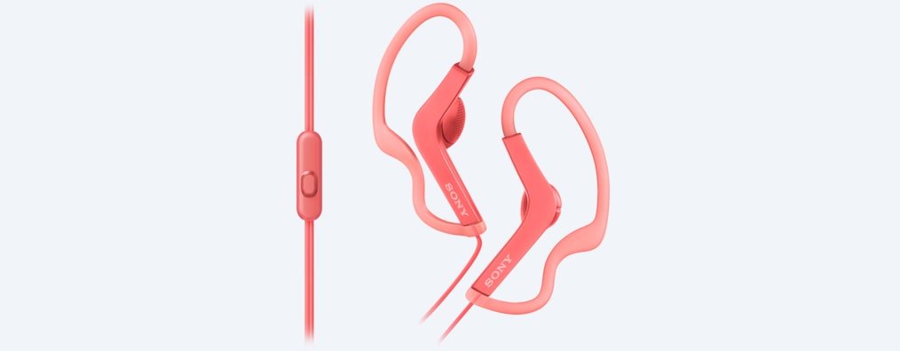 Słuchawki Sony MDR-AS210AP różowe widok od przodu na dwie słuchawki 