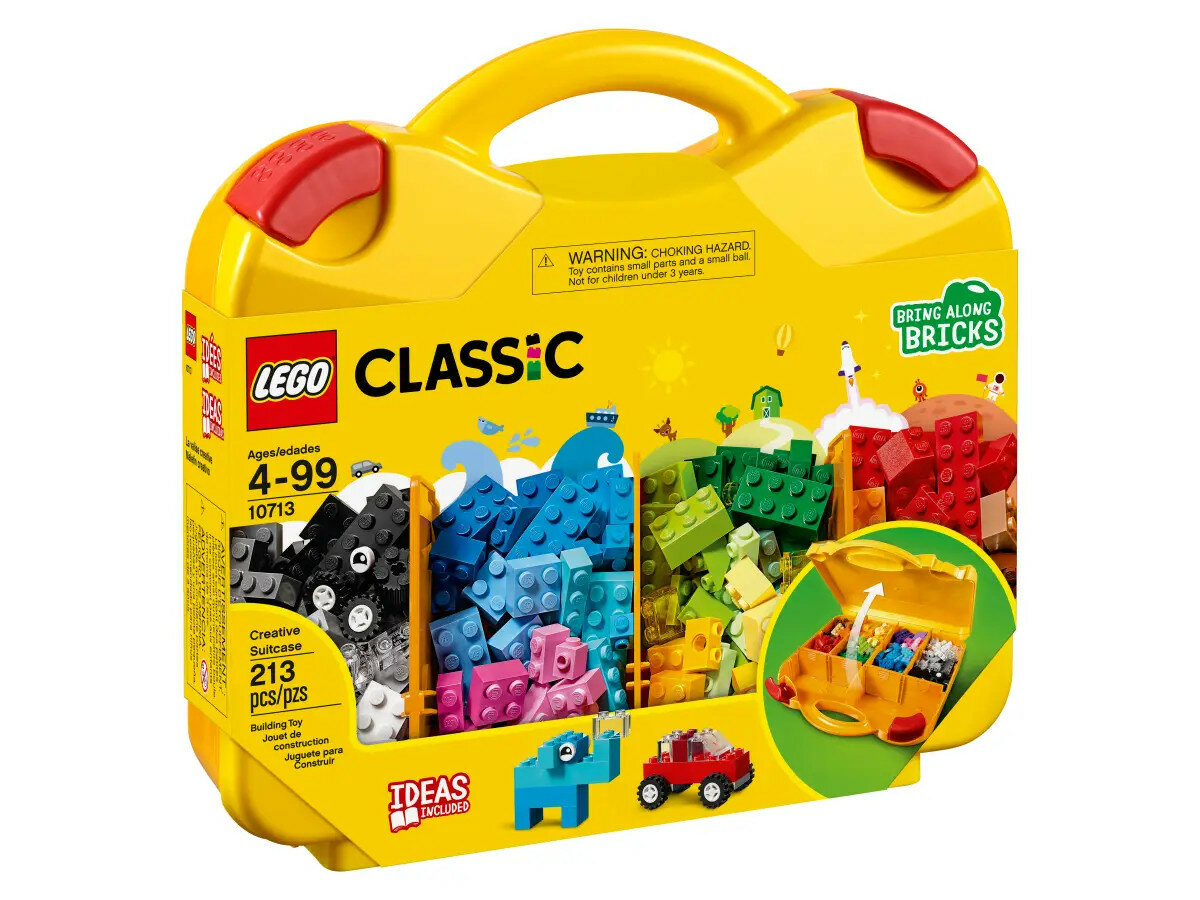 Klocki Lego Classic 10713 kreatywna walizka pokazana walizka z klockami na białym tle