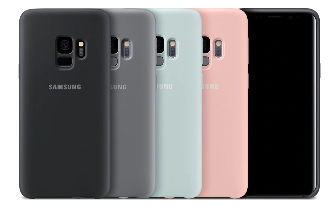 Etui Samsung Silicone Cover do Galaxy S9 widok na tył zestawionych wariantów kolorystycznych