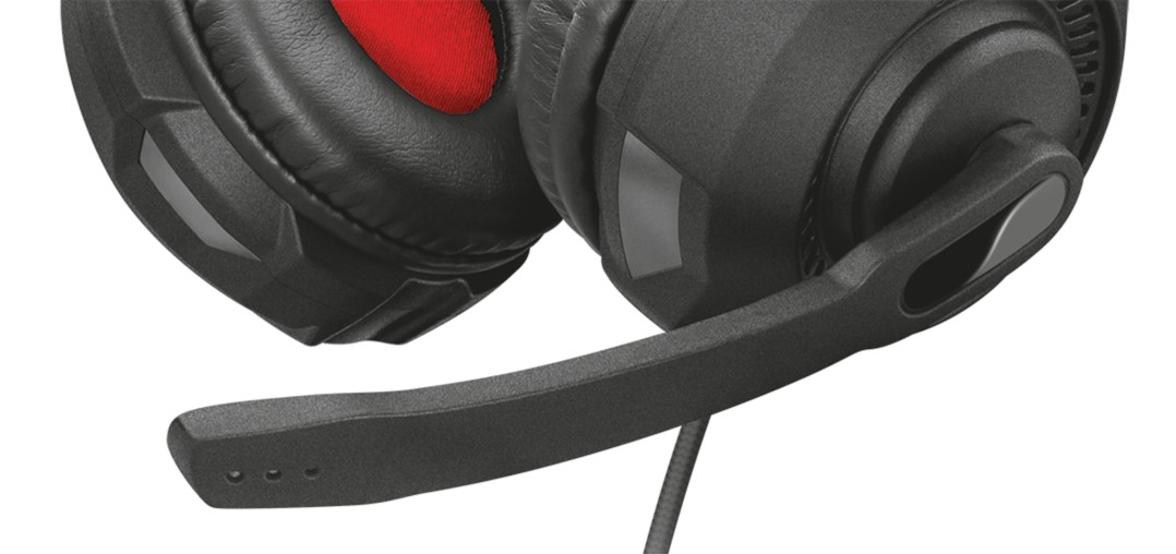 Słuchawki nauszne Trust GXT 307 Ravu czarne rozłożone; zbliżenie na mikrofon