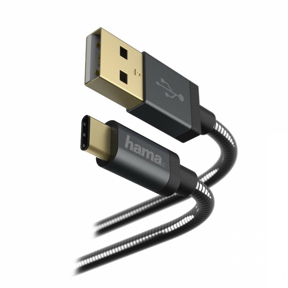 Kabel ładujący USB-C Hama czarny widoczny frontem