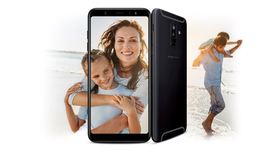 Smartfon Samung Galaxy A6+ SM-A605FZKNXEO czarny widok na ekran i tył telefonu