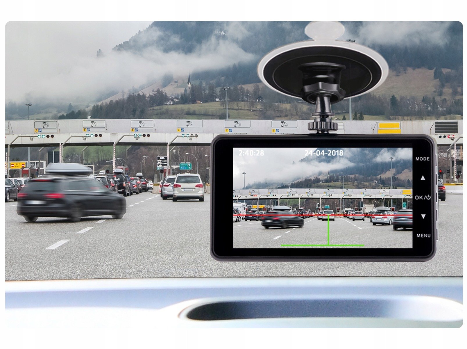 Kamera samochodowa Overmax Camroad 6.2 widok zamontowanej kamery podczas jazdy