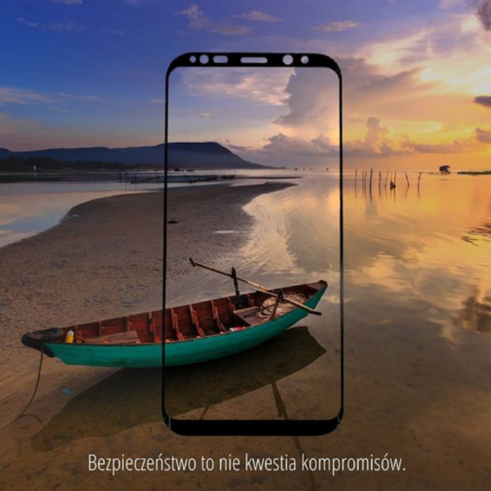 Szkło ochronne hartowane PREMIUM Qoltec do Samsung Galaxy S8 widok przodem szkło na tle krajobrazu
                        