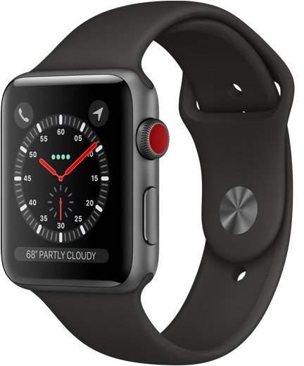 Apple Watch Series 3 GPS, 38mm koperta z aluminium w kolorze gwiezdnej szarości z paskiem sportowym w kolorze czarnym