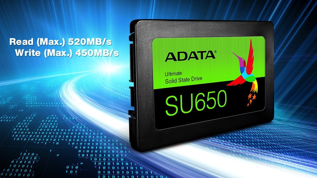 Dysk SSD Adata Ultimate SU650 240GB informacja o odczycie 520 MB/s i zapisie 450 MB/s