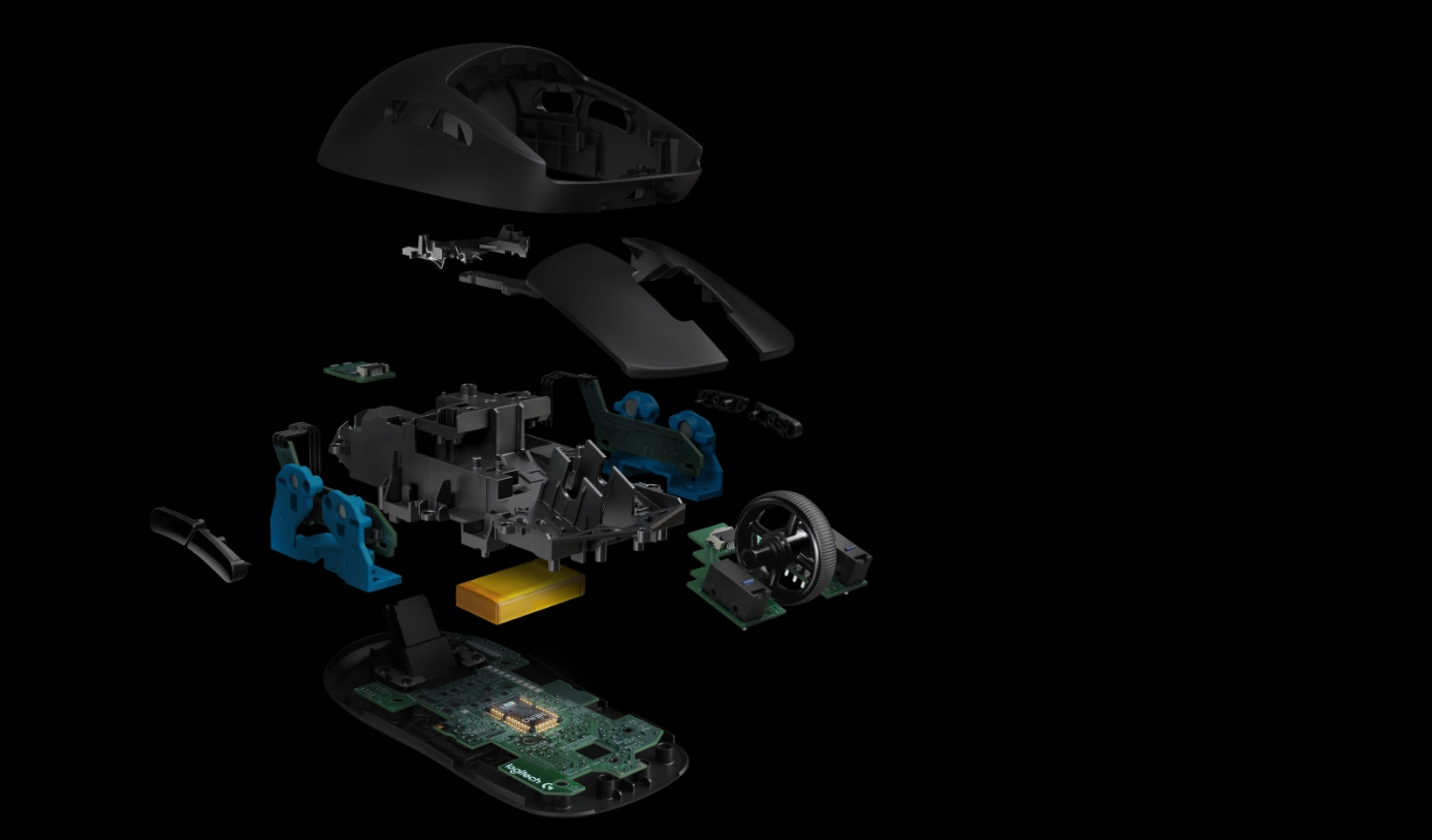 Mysz bezprzewodowa Logitech G Pro optyczna Gaming czarna schematyczne przedstawienie budowy myszy