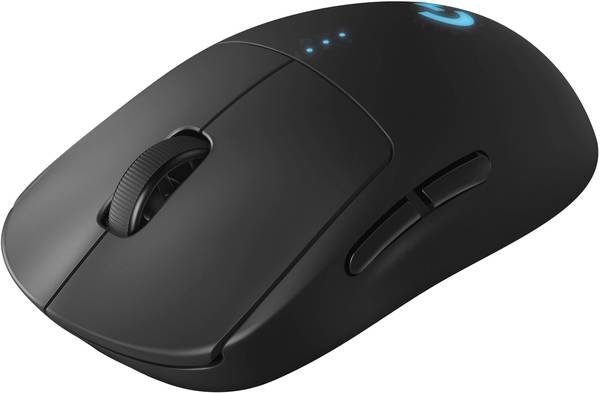 Mysz bezprzewodowa Logitech G Pro optyczna Gaming czarna widok od przodu na lewy bok