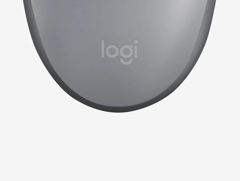 Mysz przewodowa Logitech M110 Silent Szara od frontu ze zbliżeniem na logo Logitech