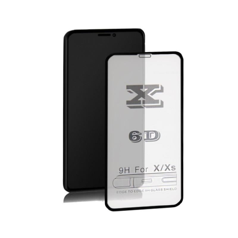 Szkło ochronne Qoltec do Apple iPhone XS 6D Pełne Czarne przód widok pod kątem