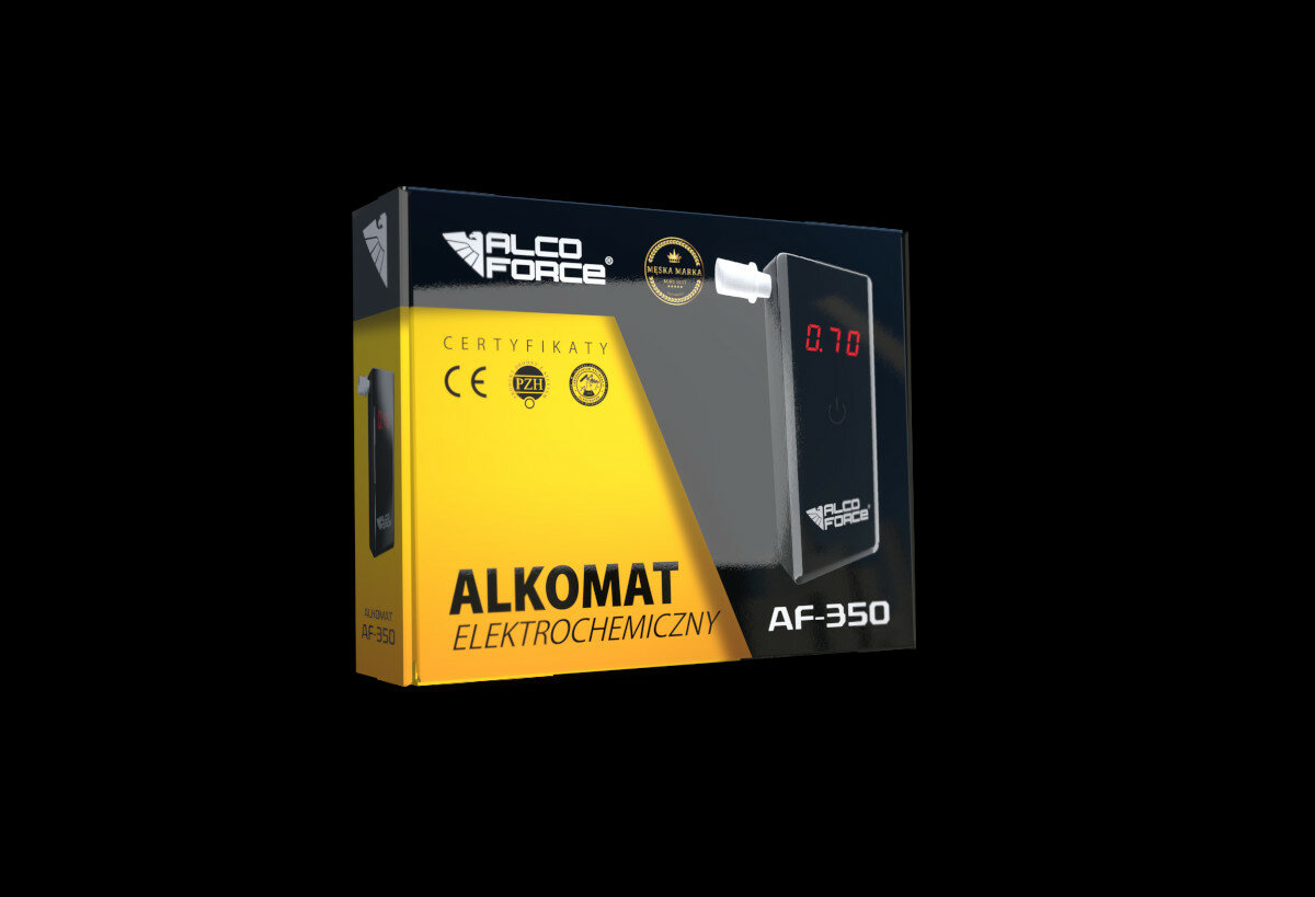Alkomat elektrochemiczny AlcoForce AF-350 pudełko na czarnym tle