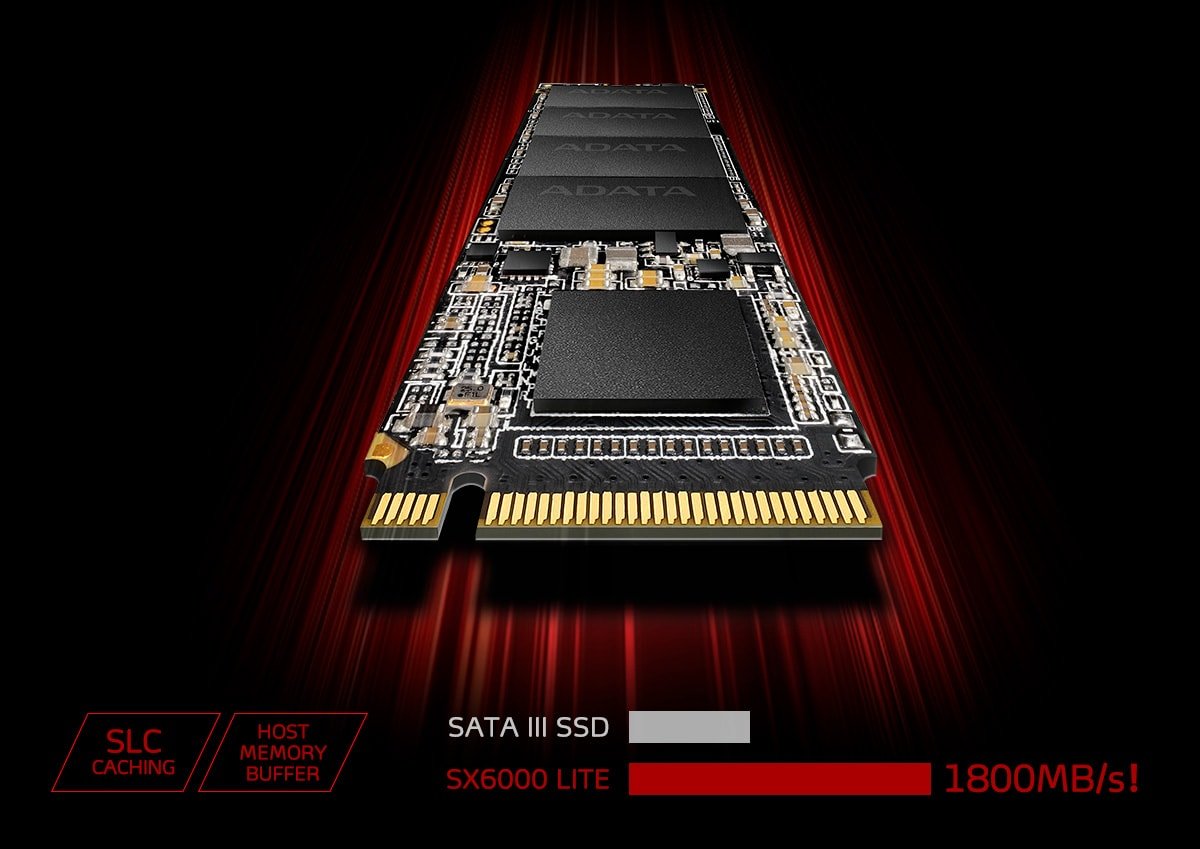 Dsyk SSD Adata XPG SX6000 Lite ASX6000LNP-512GT-C 512GB widok w pionie od przodu