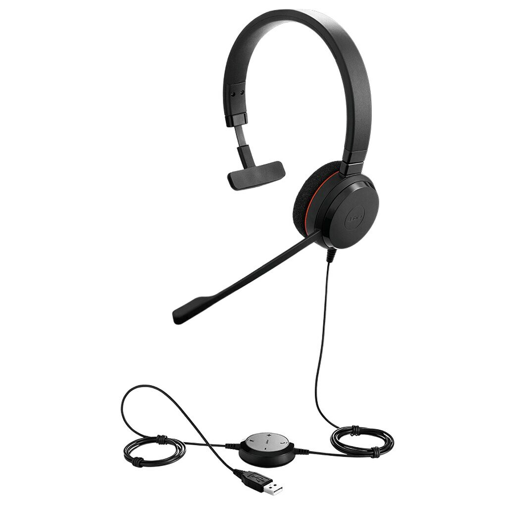 Zestaw słuchawkowy Jabra Evolve 20 Stereo MS czarny po skosie w lewo z jedną słuchawką z kablem