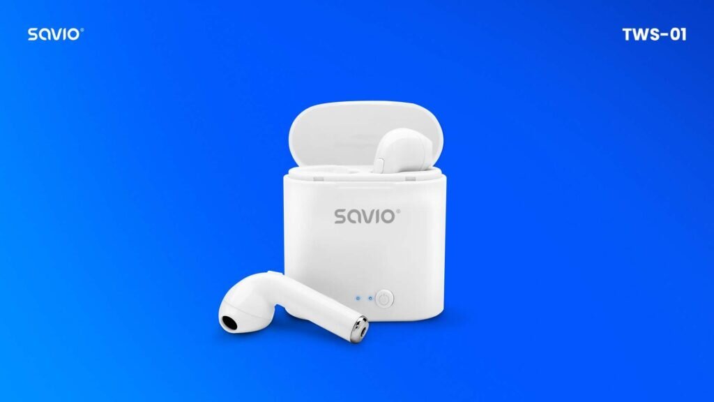 Słuchawki bezprzewodowe Savio TWS-01 Bluetooth od frontu