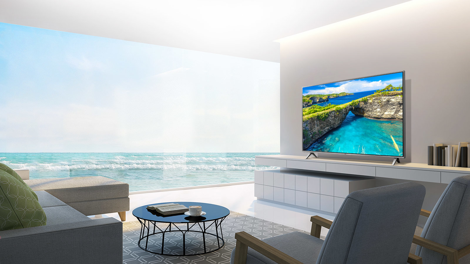 Duży telewizor LG w apartamencie nad morzem