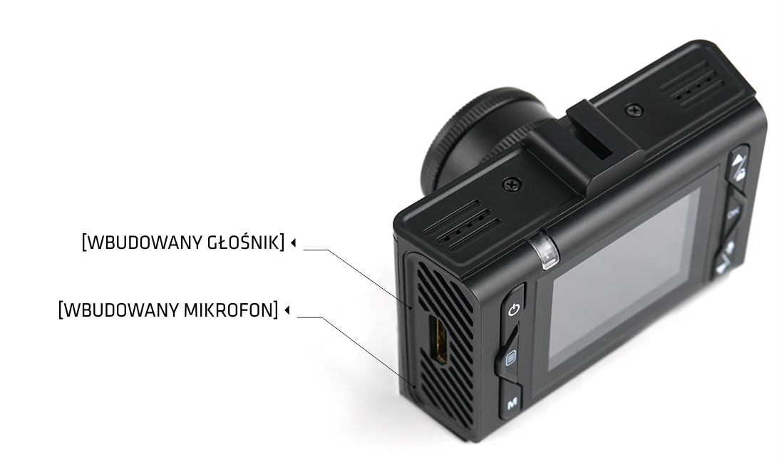 Wideorejestrator Xblitz Trust Full HD widok od tyłu, pokazane są miejsca mikrofonu i głośnika