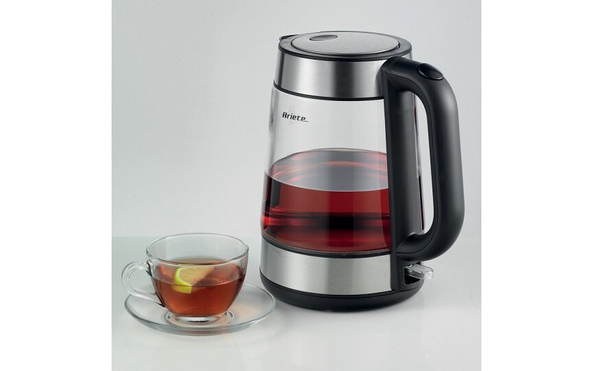 Czajnik elektryczny Ariete Glass Kettle 2874 Inox wraz z filiżanką herbaty