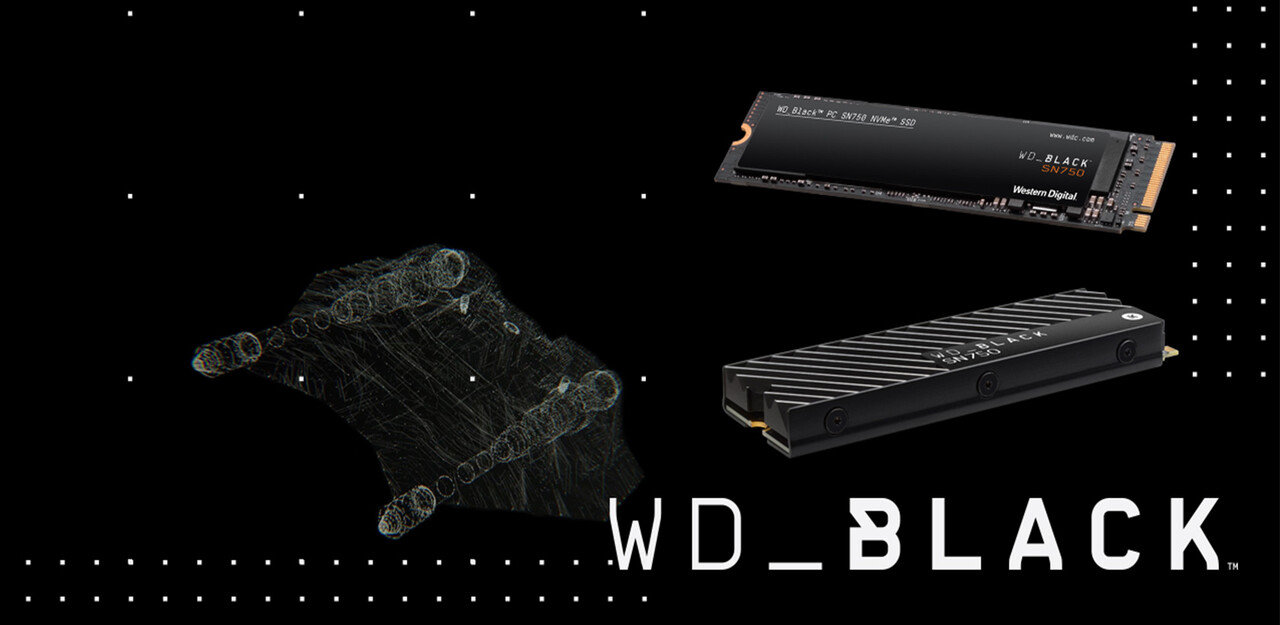 Dysk SSD WD 2TB M.2 PCIe NVMe Black SN750 WDS200T3XHC przód i tył 