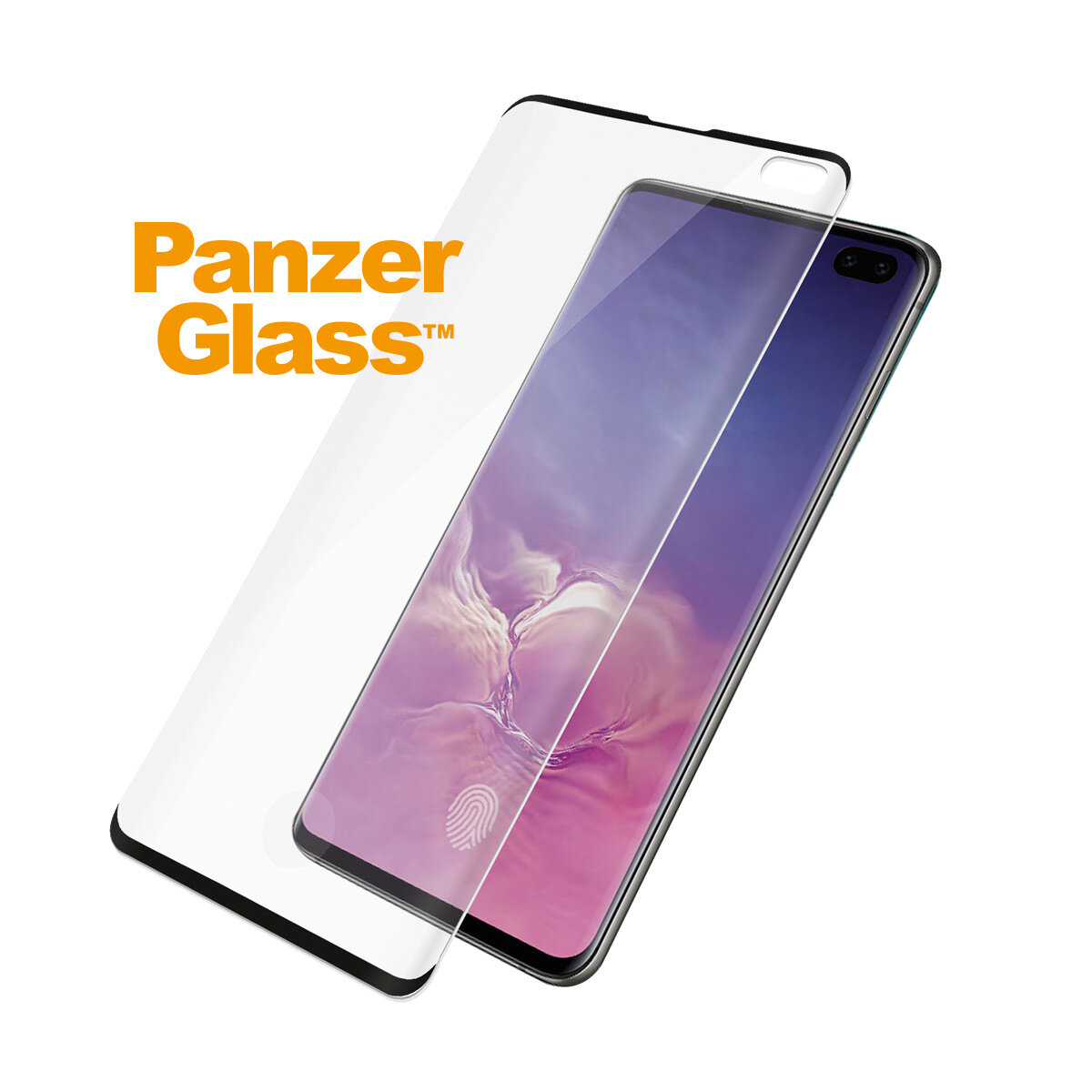 	Szkło hartowane PanzerGlass do Samsung Galaxy S10+ czarne szkło i telefon pod kątem od prawej strony