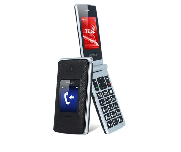 Telefon myPhone Tango widok zamkniętego telefonu przodem i otwartego z boku