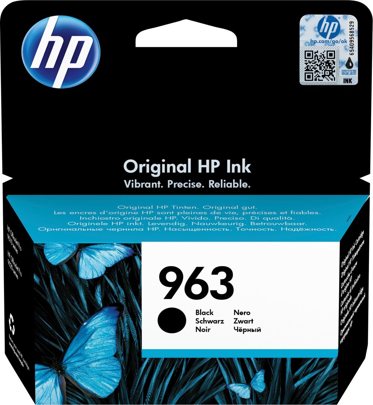 HP Tusz 963 3JA26AE Black Original Ink Cartridge widok od przodu na opakowanie
