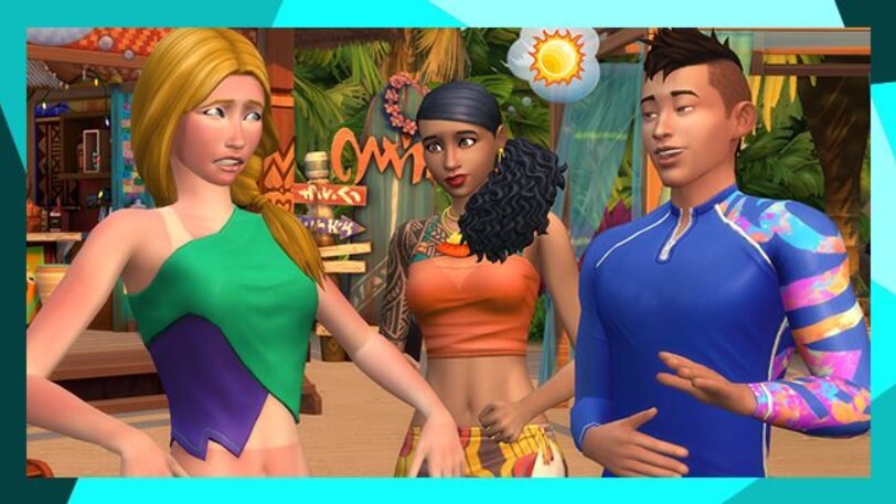 Dodatek do gry Electronic Arts The Sims 4 Wyspiarskie życie na PC pokazane trzy Simy