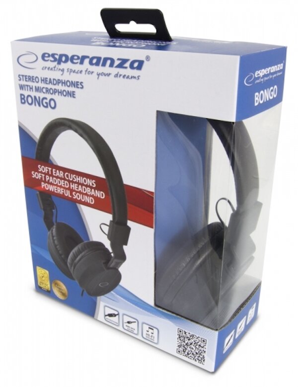 Słuchawki z mikrofonem Esperanza BONGO EH212K znajdujące się w opakowaniu