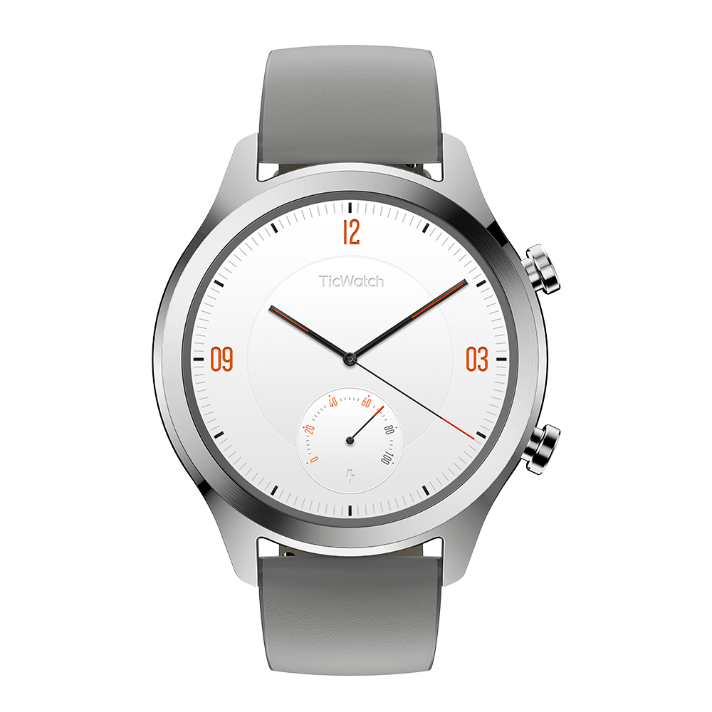 Smartwatch Ticwatch C2 Platinium srebrny skórzany pasek. Ponadczasowy design. Bezbłędnie okrągły.